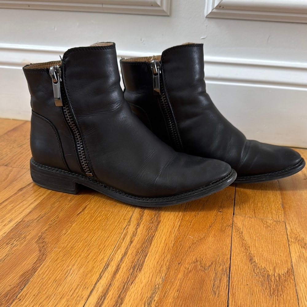 Black Leather Ankle Boots with Zipper